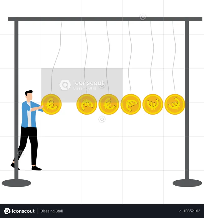 Empresário trabalhando na gestão do euro  Ilustração