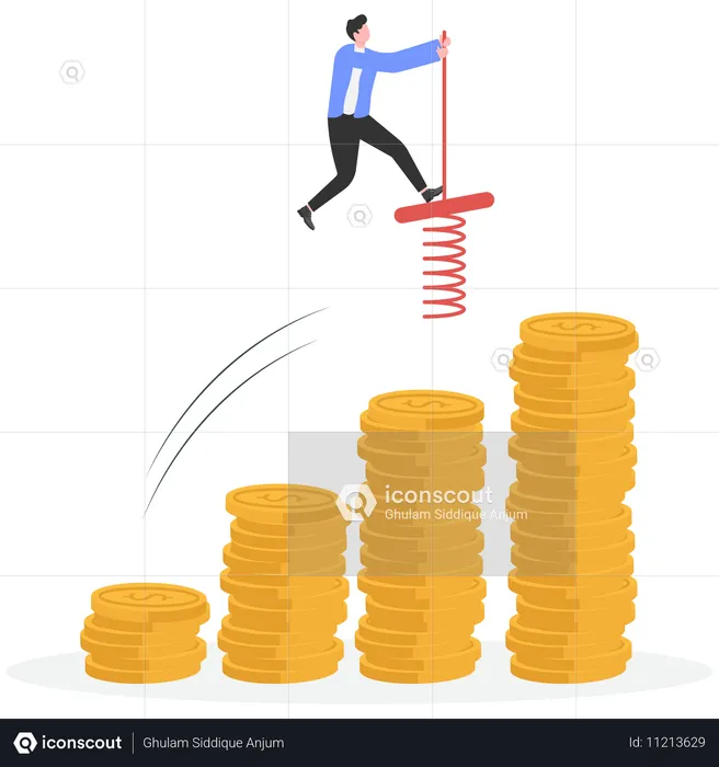 Empresário trabalhando no crescimento financeiro  Ilustração