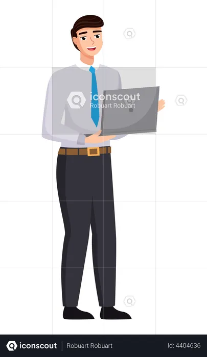 Empresário trabalhando no laptop  Ilustração