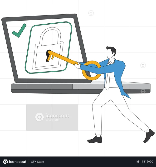 Empresário trabalhando em sistema de segurança online  Ilustração