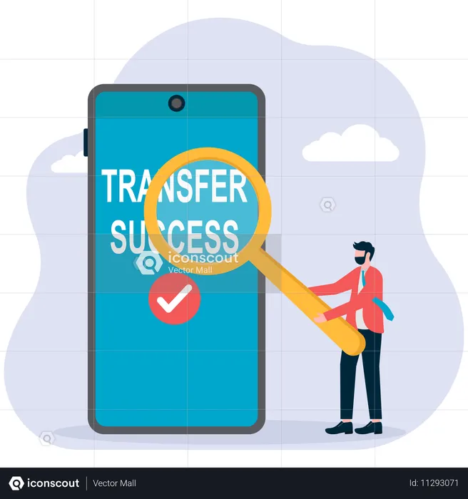 Empresário transfere dinheiro online com sucesso  Ilustração