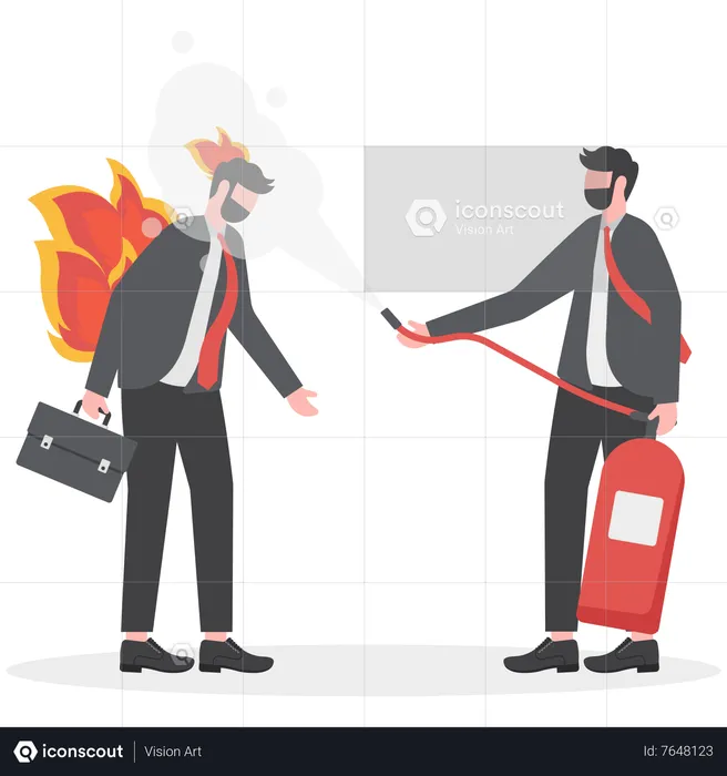 Empresário usa extintor de incêndio em seu funcionário esgotado  Ilustração