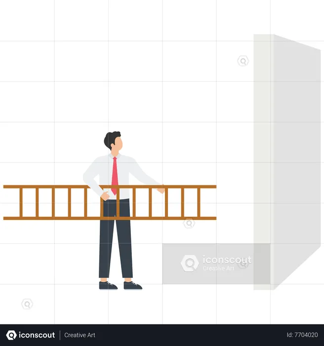 El empresario utiliza una escalera a través de una pared  Ilustración