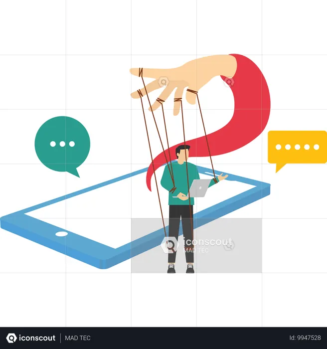 Empresario utilizando smartphone como marioneta controlada  Ilustración