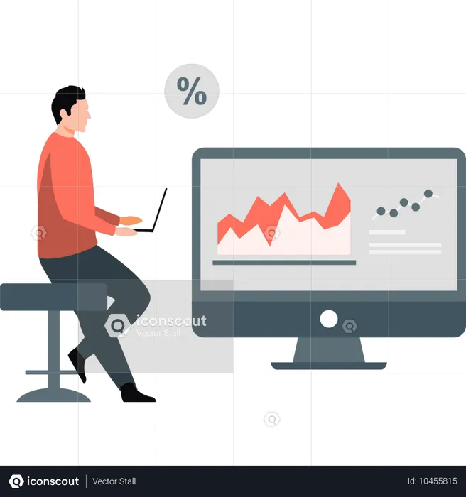 Empresario comprobando porcentaje de gráfico analítico  Ilustración