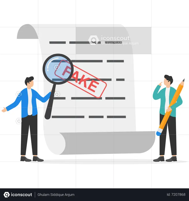 Empresário verifica documentos falsos  Ilustração