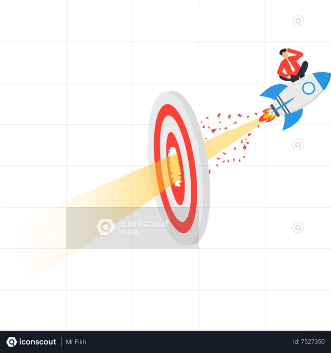 Empresario volando con cohete golpeando el objetivo  Ilustración