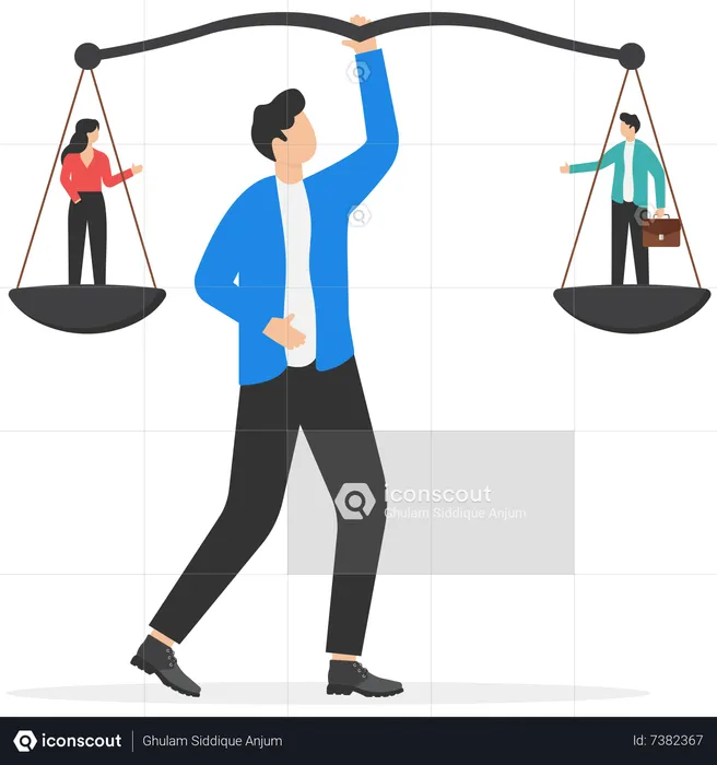 Empresario y empresaria en equilibrio en igualdad  Ilustración