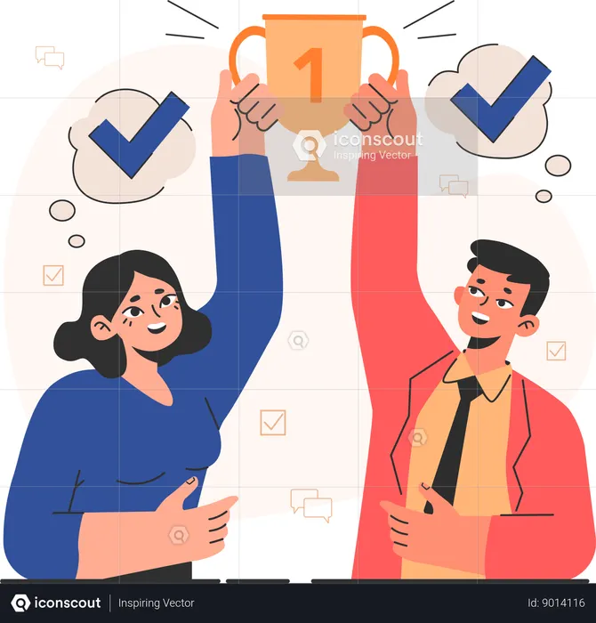 Empresario y mujer de negocios obteniendo éxito  Ilustración