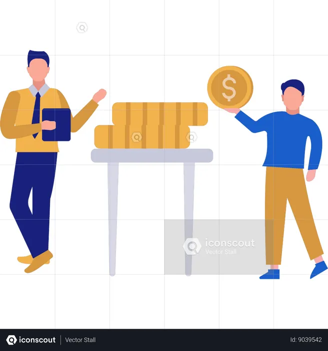 Empresario y niño trabajando en análisis financiero  Ilustración