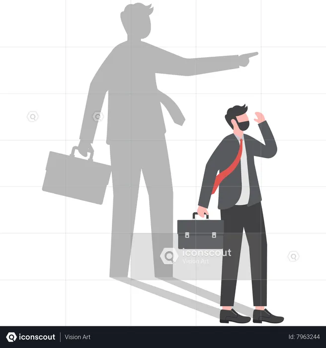 Empresario y sombra apuntando al objetivo.  Ilustración