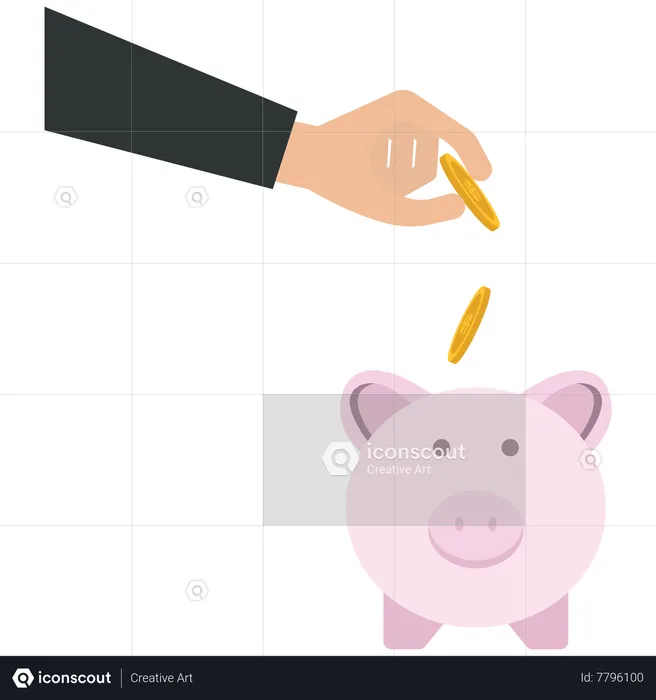 Empresários colocando moedas de dólar em um cofrinho  Ilustração