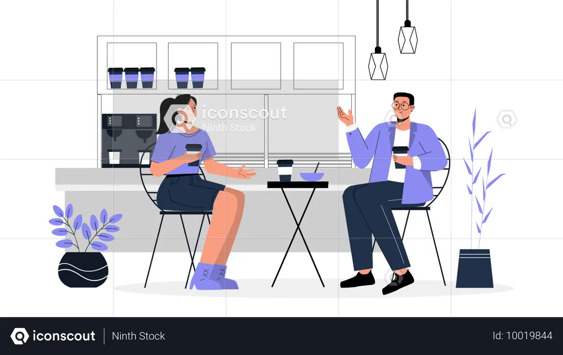 Pessoas de negócios, desfrutando de café da manhã no café  Ilustração