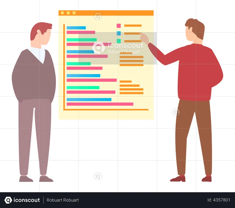 Hombres de negocios discutiendo sobre el informe analítico  Ilustración