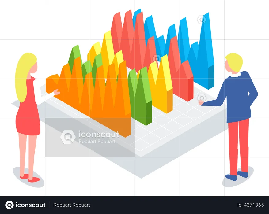 Pessoas de negócios discutindo gráficos de análise  Ilustração