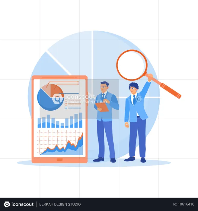 Empresários e colegas analisam gráficos na tela do monitor  Ilustração