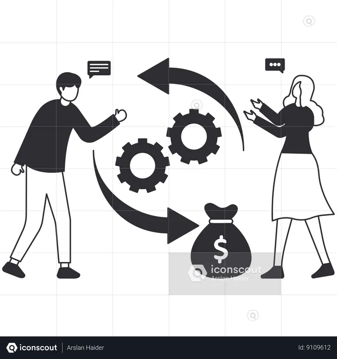 Pessoas de negócios falando sobre organização empresarial  Ilustração