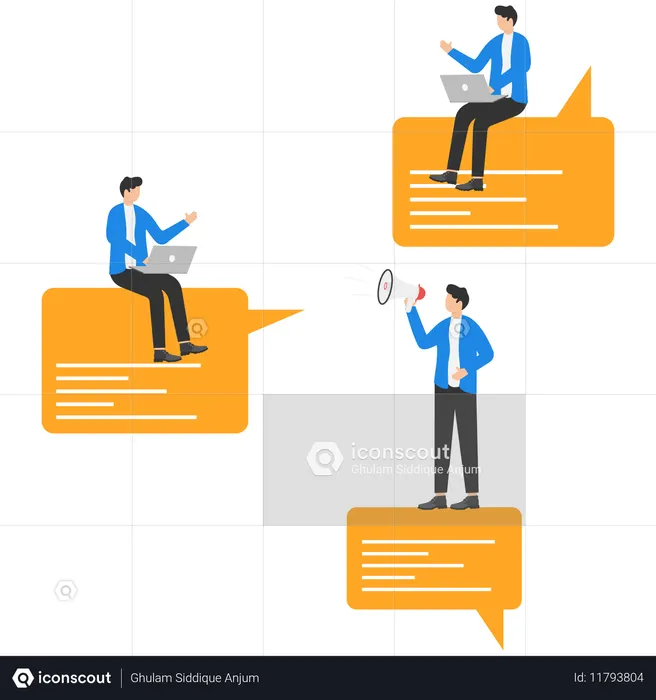 Empresários fazendo negócios com marketing de mídia social  Ilustração