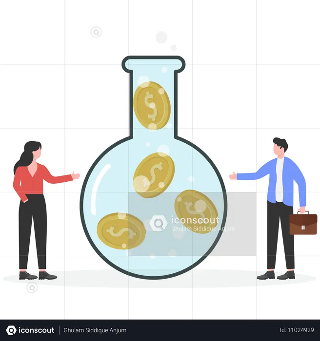 Gente de negocios haciendo experimentos financieros  Ilustración