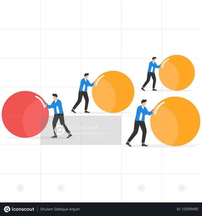 Empresários rolando bolas em direções diferentes  Ilustração