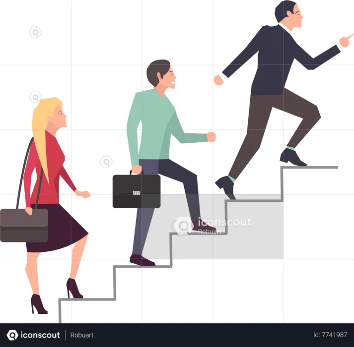 Empresarios subiendo la escalera profesional, escalera alta  Ilustración