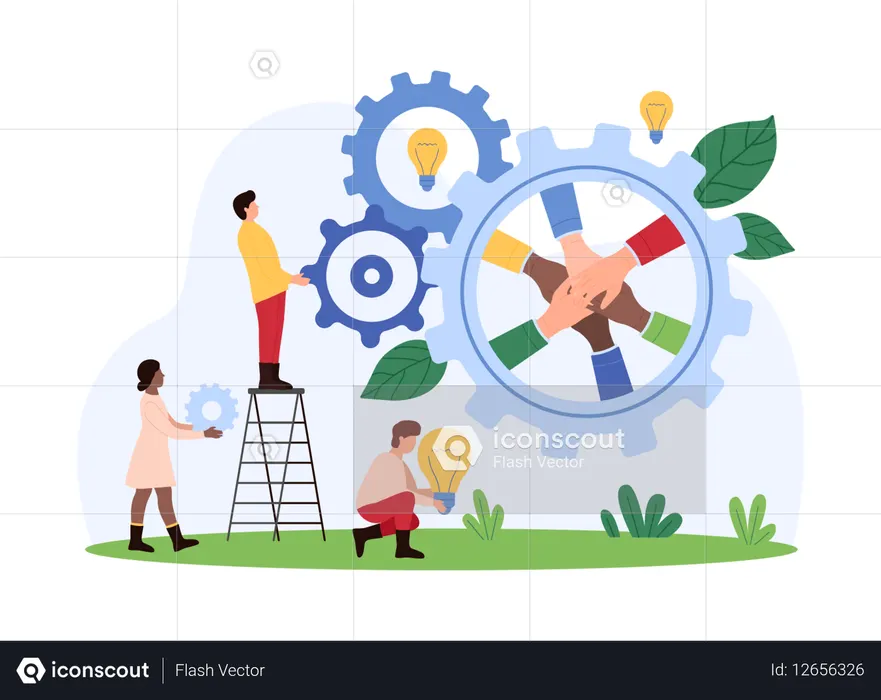 Empresários trabalhando em solução colaborativa  Ilustração