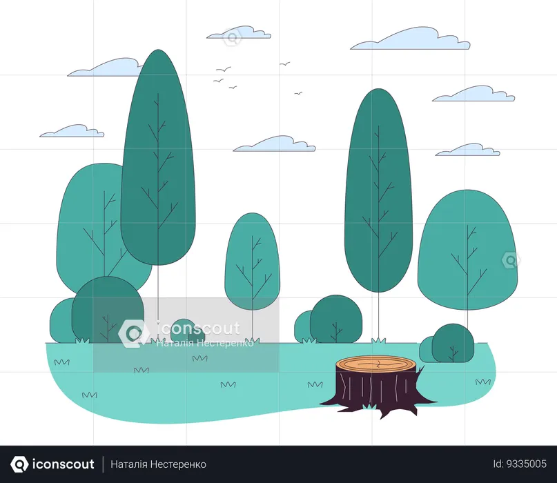Empty glade with tree stump in wood  Illustration