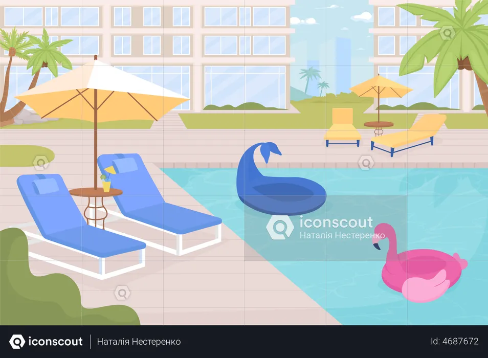 Empty hotel poolside with equipment for rest  Illustration