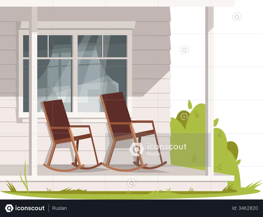 Empty Rocking Chairs At outside of house  Illustration