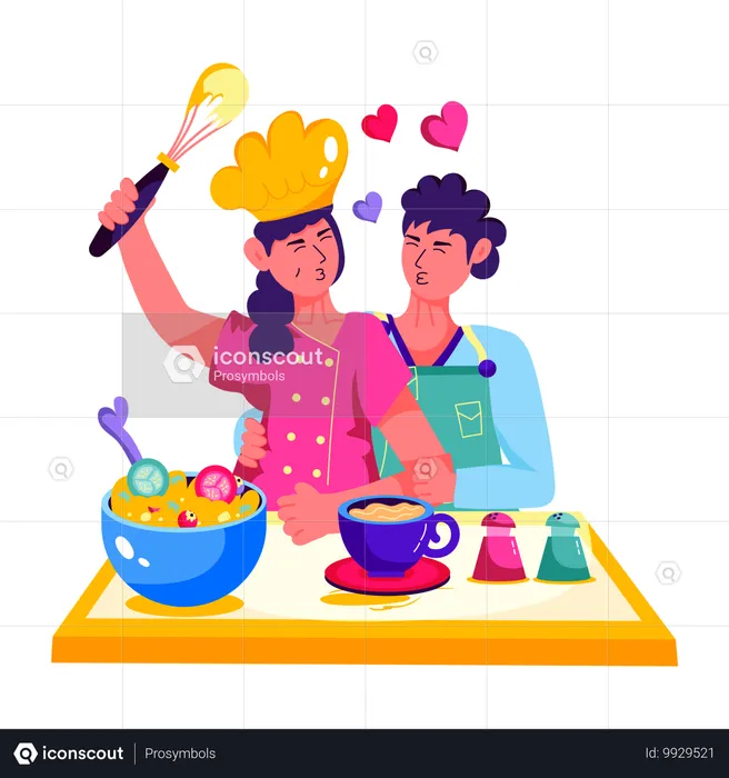 Encantadora pareja cocinando juntos  Ilustración