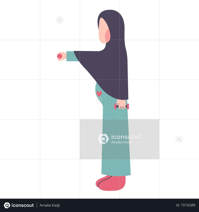 Mère Hijab Enceinte Exerçant  Illustration