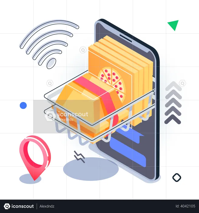 Encomendar comida no aplicativo on-line  Ilustração
