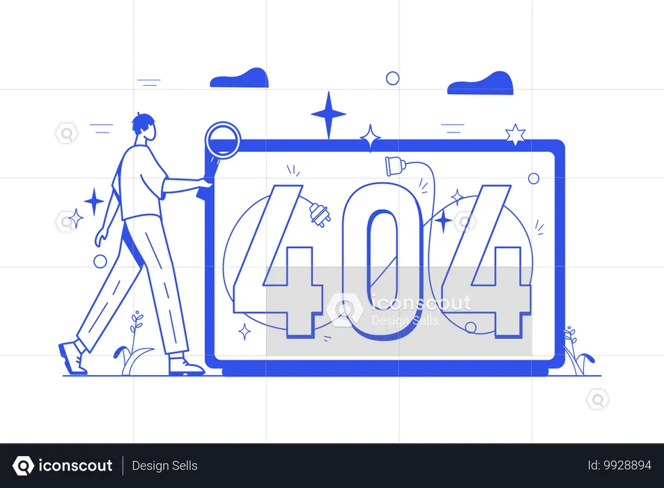 Funcionário encontra erro 404  Ilustração