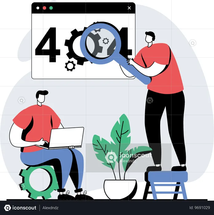 Los desarrolladores web encuentran el error 404  Ilustración