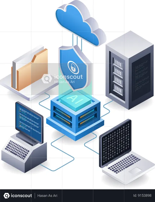 Tecnologia de servidor em nuvem de segurança de dados de endpoint  Ilustração