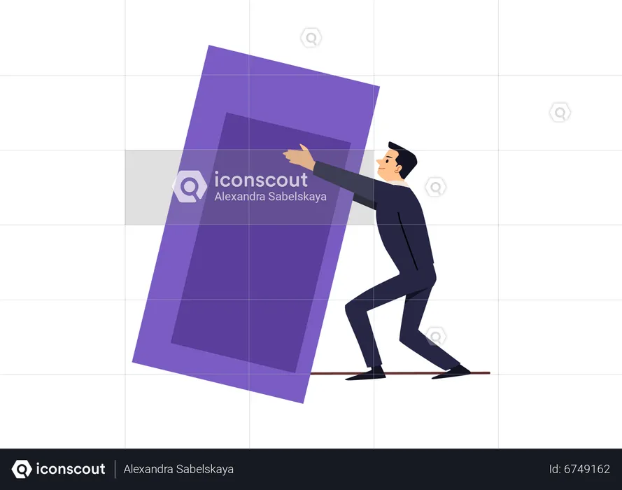 Energetic Businessman is pushing purple rectangular stone  Illustration