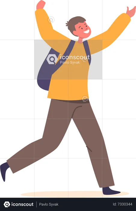 Energetic Little School Boy  Illustration