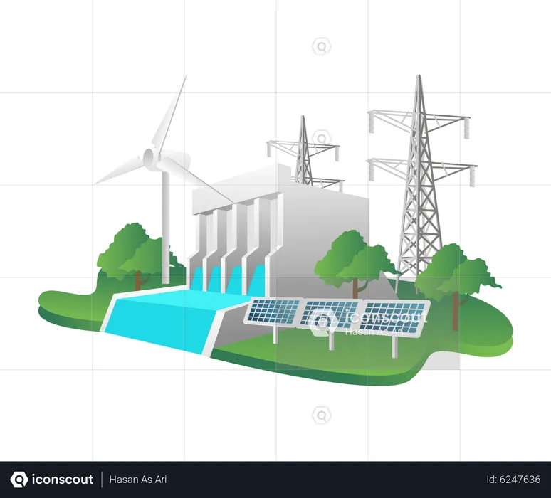 Energía eléctrica procedente de represas hidroeléctricas.  Ilustración