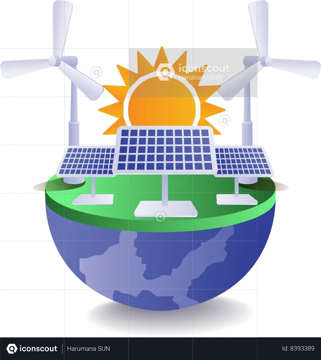 Energía eléctrica ecológica procedente de paneles solares.  Ilustración