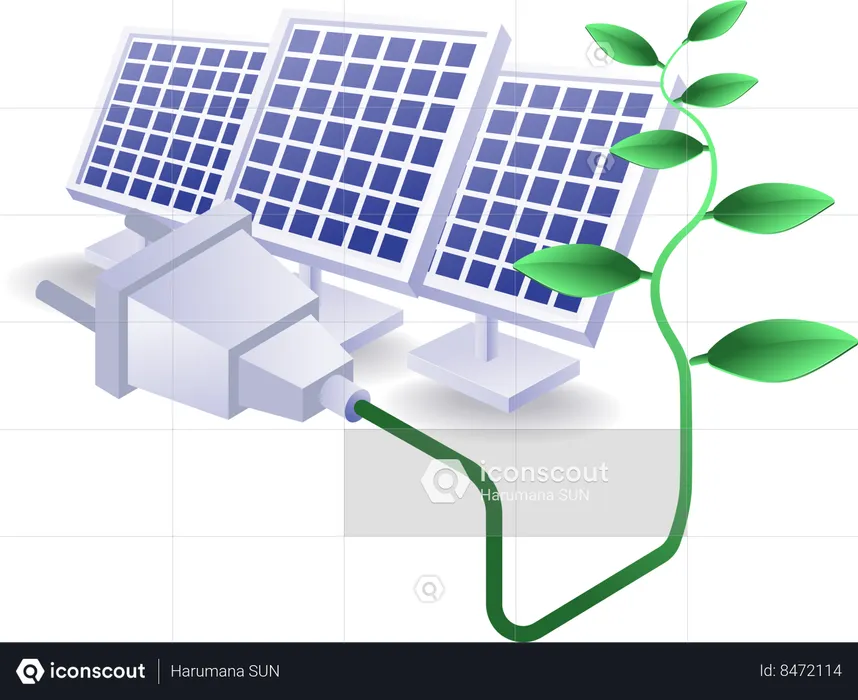 Energía eléctrica ecológica procedente de paneles solares.  Ilustración