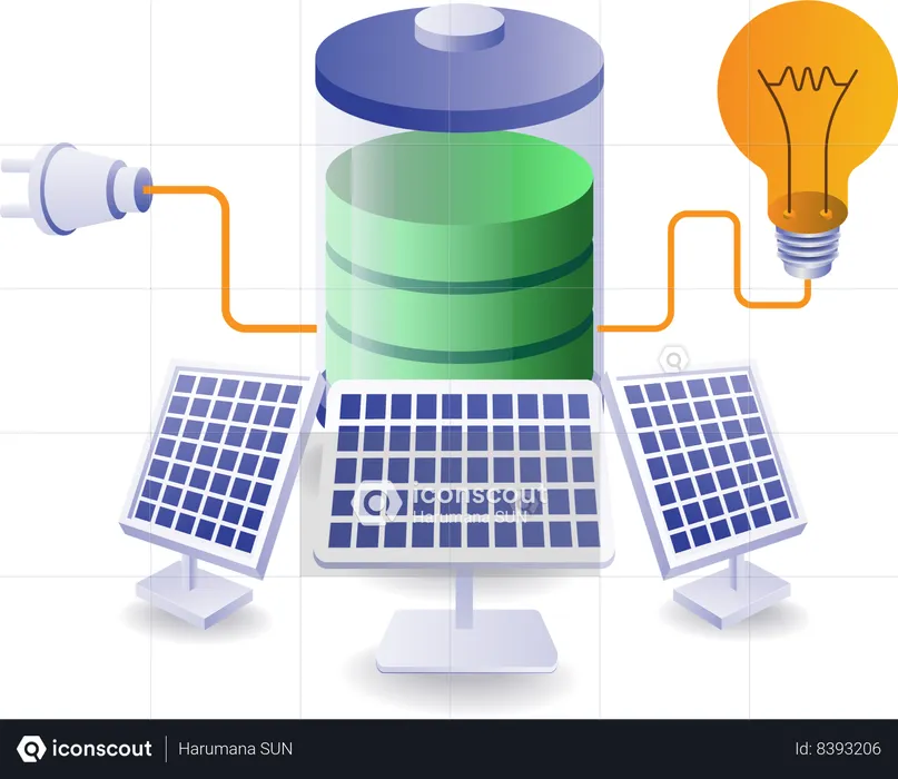 A energia solar armazenada é usada para manter a lâmpada acesa  Ilustração