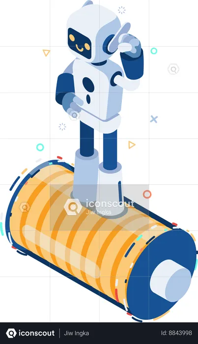 Energized Ai Robot Standing on Full Energy Battery  Illustration