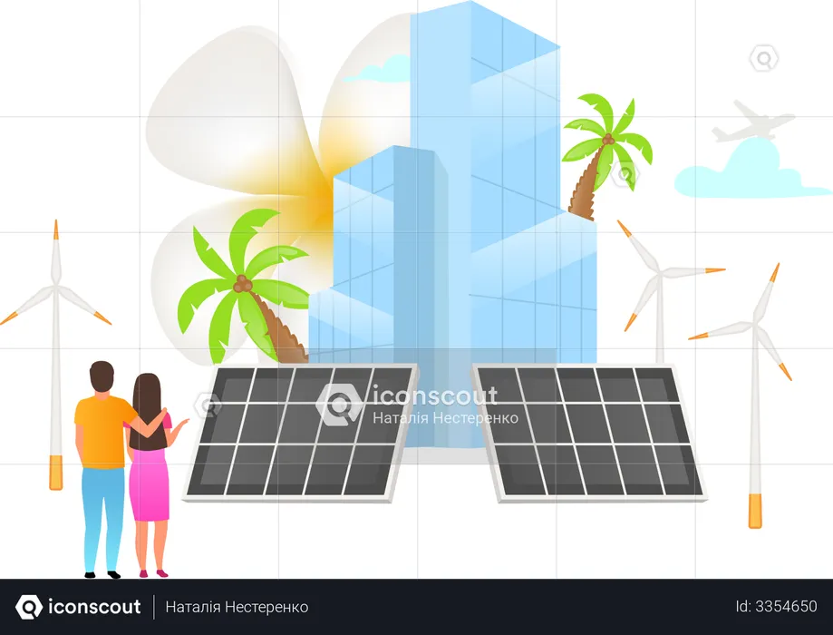 Energy saving by solar system  Illustration