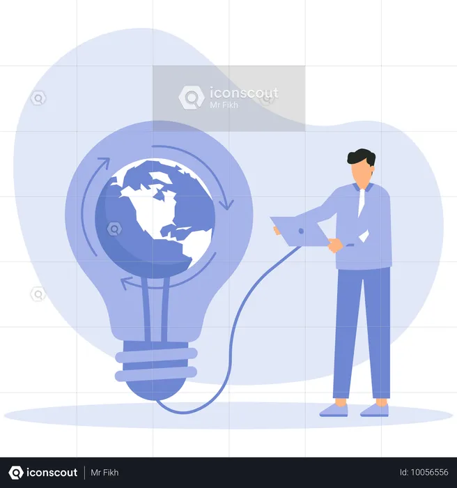 Energy saving light bulb and ESG of Employee use green energy  Illustration