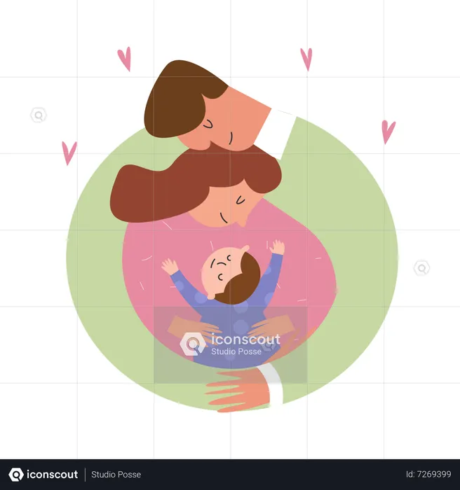 Enfant embrassant ses parents  Illustration