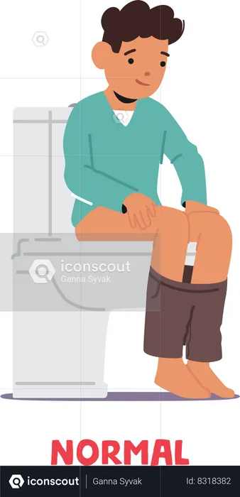 L'enfant est assis confortablement sur les toilettes  Illustration