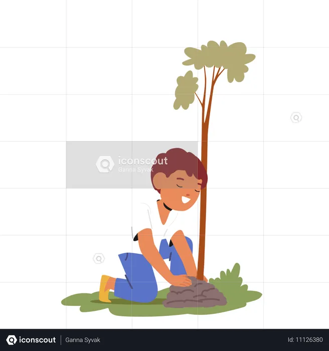 Enfant heureux qui plante  Illustration