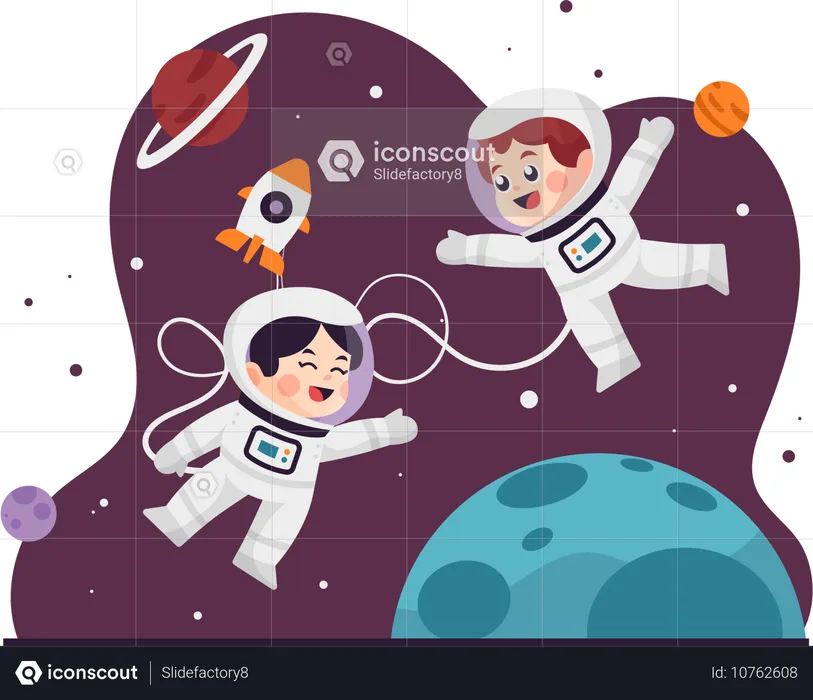 Des enfants astronautes profitent de l'espace  Illustration