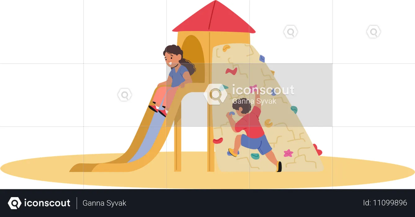 Enfants au terrain de jeux  Illustration