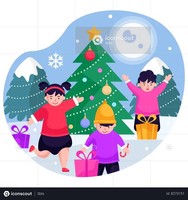 Enfants avec des cadeaux de Noël  Illustration